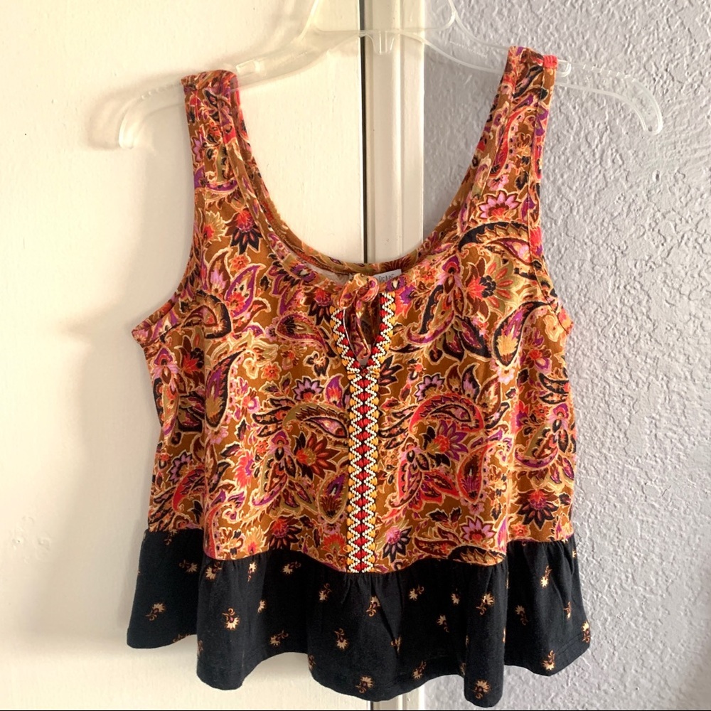 NEW Patrons of Peace paisley brown black tank top XS Extra Small